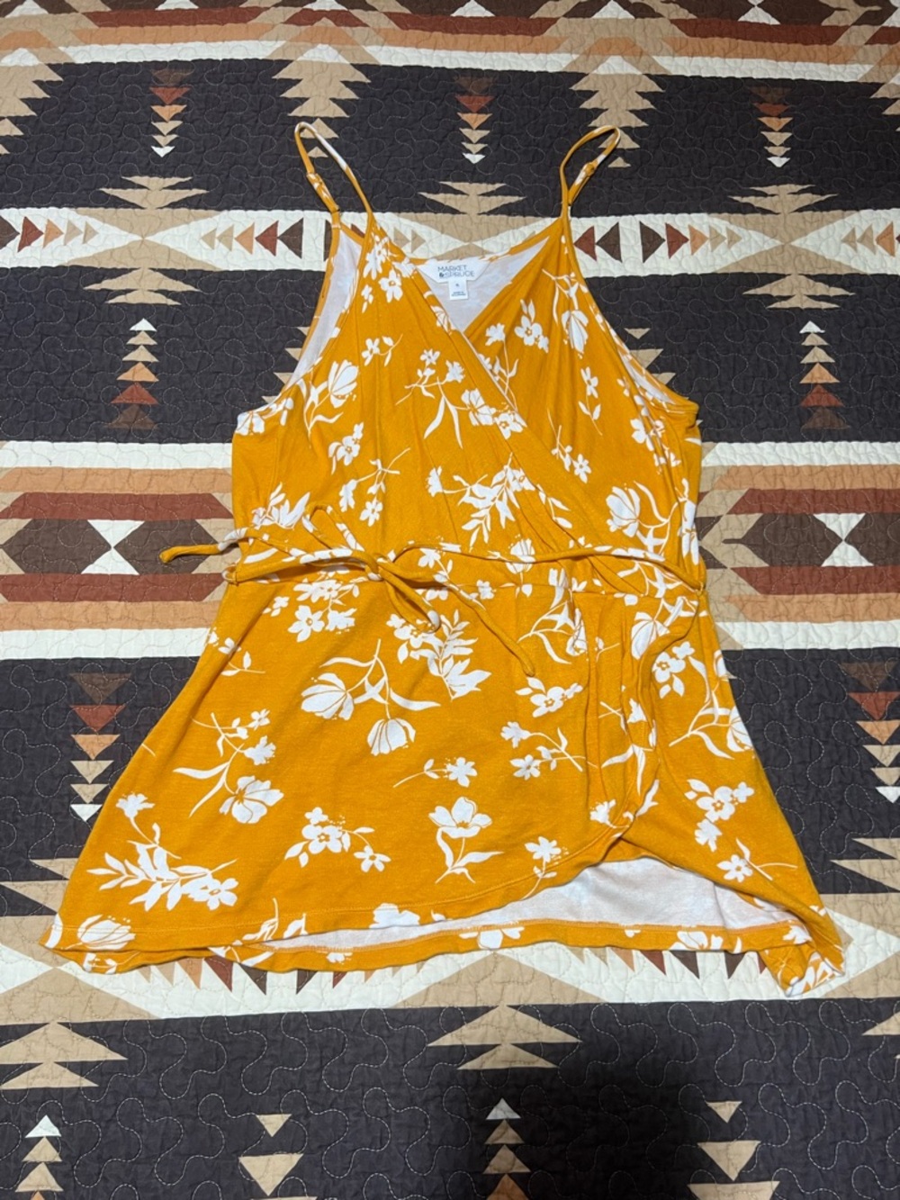 Market & Spruce Mustard Floral Wrap Tank